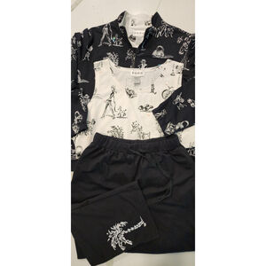 ELCC Fashion Vignette Set Sequin Jacket Tank Top Pants Women's S Black & White